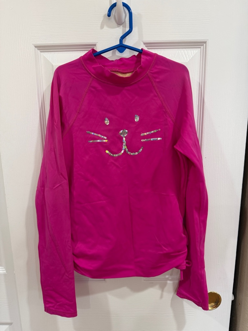 Lands' End Pink Cat Face Kids rash guard size medium - as is
